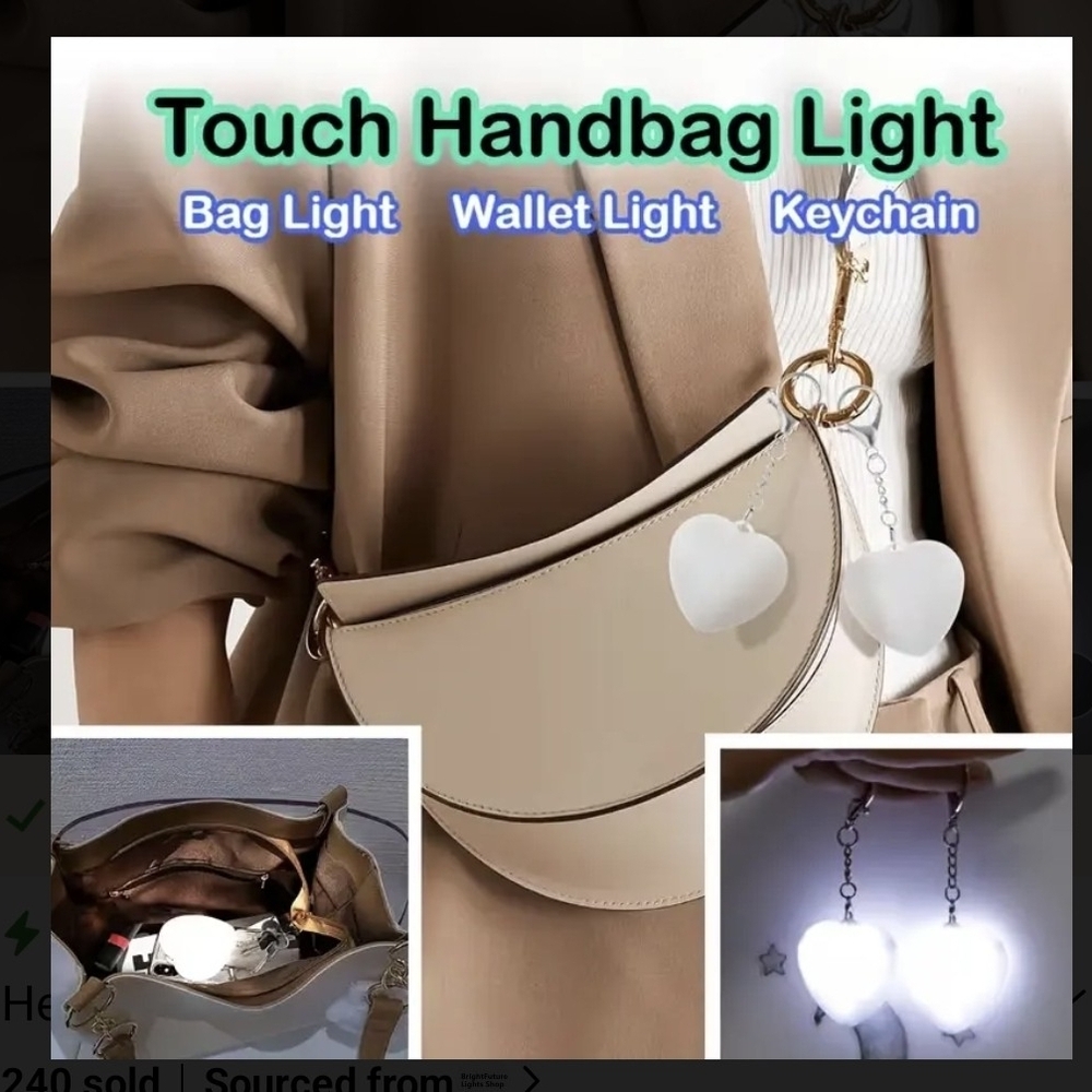Heart-Shaped LED Keychain Handbag Backpack Light NIB